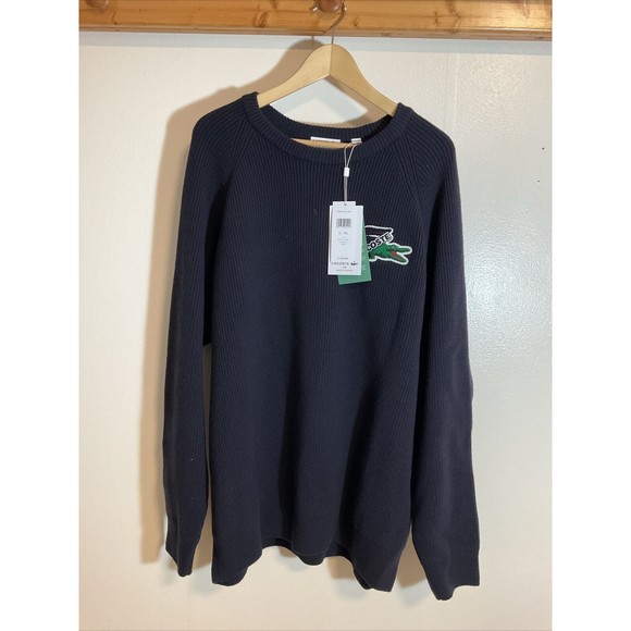 Men's Blue LACOSTE Wool Crewneck Crocodile Sweater US 3XL FR 8 New with Tags - Picture 1 of 12